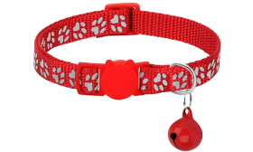 Rotes Sicherheitskatzenhalsband mit reflektierenden Pfoten, Katzenschnalle und D-Ring für Marken, Teil der katzenmarken.