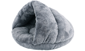 Warmes dickes Plüschkatzenbett in Grau mit weichem Innenraum und isoliertem Design für Komfort und Wärme.